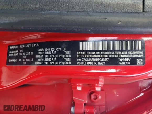 2017 Jeep Renegade Latitude с VIN ZACCJABB1HPG43557, выставлен на аукционе Copart как лот 64252755 с пробегом Не указан миль и На запчасти • Non repairable. История ставок и продаж доступна на DreamBid. Изображение 13.