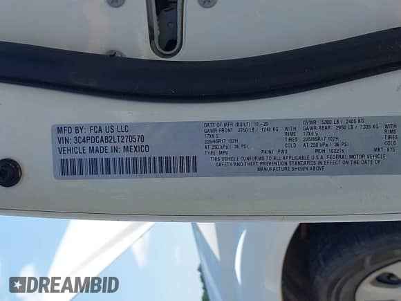 2020 Dodge Journey SE Value with VIN 3C4PDCAB2LT270570, listed as a IAAI auction lot 42646181 with 100,724 mi miles and . Bid and sale history available at DreamBid. Image 9.