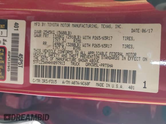 2017 Toyota Tacoma SR5 с VIN 5TFCZ5AN4HX097913, выставлен на аукционе IAAI как лот 43376846 с пробегом 100 891 миль миль и . История ставок и продаж доступна на DreamBid. Изображение 9.