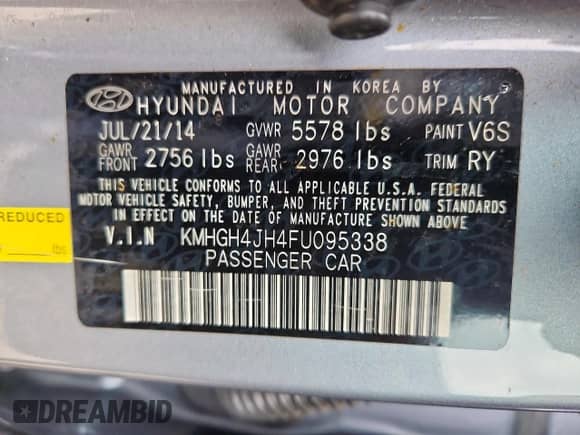 2015 Hyundai Equus Signature with VIN KMHGH4JH4FU095338, listed as a Copart auction lot 63972905 with 122,955 mi miles and Salvage title. Bid and sale history available at DreamBid. Image 12.