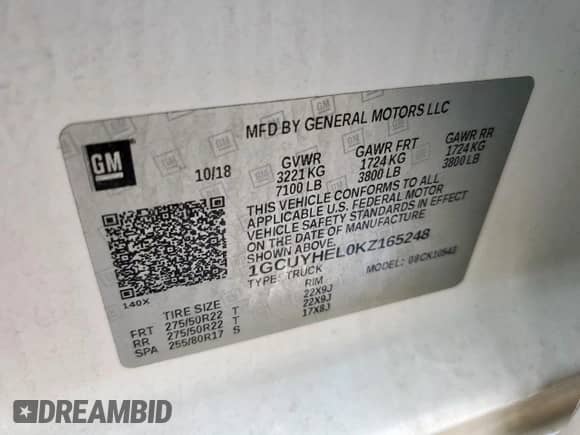 2019 Chevrolet Silverado 1500 High Country с VIN 1GCUYHEL0KZ165248, выставлен на аукционе Copart как лот 71203185 с пробегом 54 085 миль миль и Списание • Salvage title. История ставок и продаж доступна на DreamBid. Изображение 12.