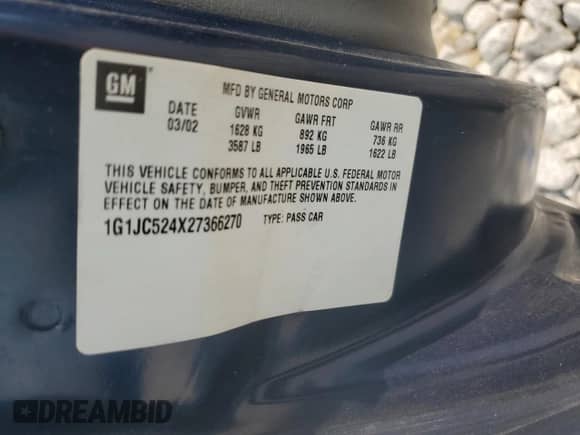2002 Chevrolet Cavalier с VIN 1G1JC524X27366270, выставлен на аукционе Copart как лот 67535875 с пробегом 172 205 миль миль и Чистый • Clean title. История ставок и продаж доступна на DreamBid. Изображение 12.
