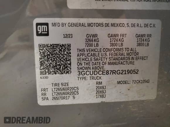 2024 Chevrolet Silverado 1500 Custom Trail Boss z VIN 3GCUDCE87RG219052, wystawiony jako Copart lot #56538995 z przebiegiem 22 030 mil mil oraz Szkoda całkowita • Salvage title. Historia ofert i sprzedaży dostępna na DreamBid. Obrazek 12.