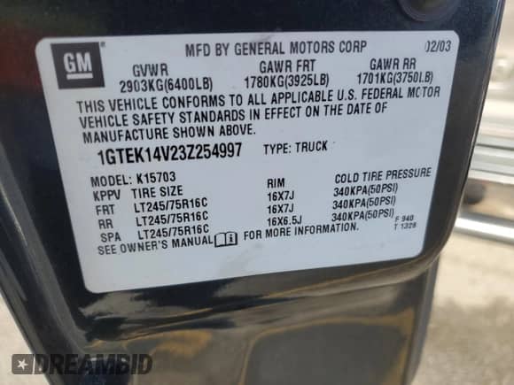2003 GMC Sierra 1500 SLE z VIN 1GTEK14V23Z254997, wystawiony jako Copart lot #80293904 z przebiegiem 242 384 mil mil oraz Szkoda całkowita • Salvage title. Historia ofert i sprzedaży dostępna na DreamBid. Obrazek 12.