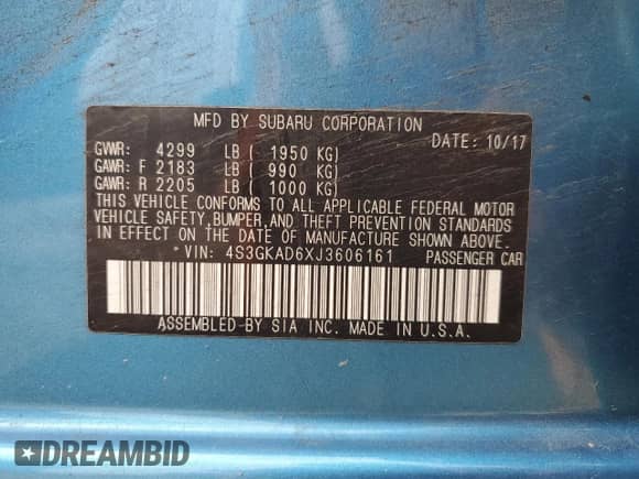 2018 Subaru Impreza Premium with VIN 4S3GKAD6XJ3606161, listed as a Copart auction lot 67755735 with 42,337 mi miles and Salvage title. Bid and sale history available at DreamBid. Image 12.