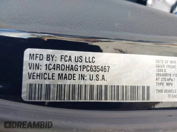 2023 Dodge Durango SXT with VIN 1C4RDHAG1PC635467, listed as a IAAI auction lot 42099343 with 29,316 mi miles and . Bid and sale history available at DreamBid. Image 9.