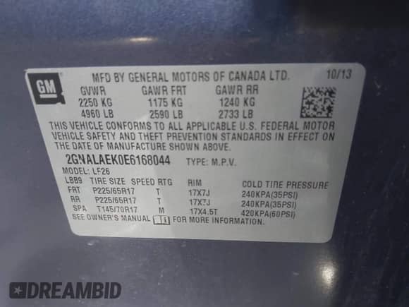 2014 Chevrolet Equinox LS z VIN 2GNALAEK0E6168044, wystawiony jako IAAI lot #43489578 z przebiegiem 161 075 mil mil oraz . Historia ofert i sprzedaży dostępna na DreamBid. Obrazek 9.