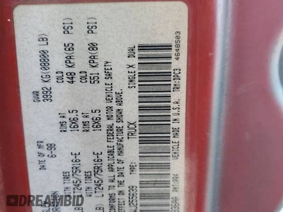 1998 Dodge 2500 with VIN 1B7KF23W0WJ255639, listed as a Copart auction lot 79667944 with 182,800 mi miles and Clean title. Bid and sale history available at DreamBid. Image 12.