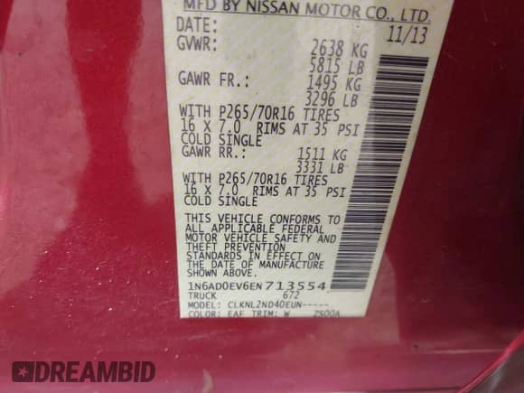 2014 Nissan Frontier S z VIN 1N6AD0EV6EN713554, wystawiony jako IAAI lot #42465499 z przebiegiem 132 599 mil mil oraz . Historia ofert i sprzedaży dostępna na DreamBid. Obrazek 9.