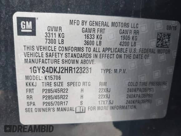 2017 Cadillac Escalade Platinum with VIN 1GYS4DKJ2HR123231, listed as a IAAI auction lot 42512737 with 89,642 mi miles and . Bid and sale history available at DreamBid. Image 9.