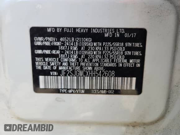 2017 Subaru Forester Touring z VIN JF2SJGWCXHH542608, wystawiony jako Copart lot #80816115 z przebiegiem 147 233 mil mil oraz Szkoda całkowita • Salvage title. Historia ofert i sprzedaży dostępna na DreamBid. Obrazek 12.