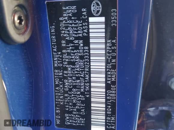 2024 Toyota Camry XSE с VIN 4T1K61AK7RU233338, выставлен на аукционе Copart как лот 86238775 с пробегом 24 949 миль миль и Списание • Salvage title. История ставок и продаж доступна на DreamBid. Изображение 13.