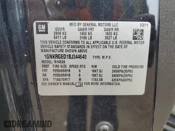 2011 Chevrolet Traverse 1LT с VIN 1GNKRGED1BJ344640, выставлен на аукционе Copart как лот 68499525 с пробегом 129 027 миль миль и Списание • Salvage title. История ставок и продаж доступна на DreamBid. Изображение 13.