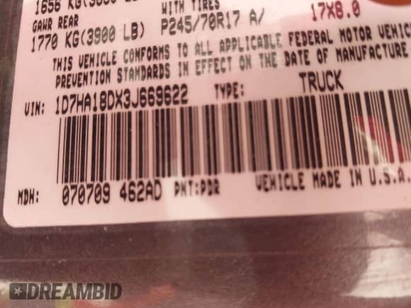 2003 Dodge 1500 ST with VIN 1D7HA18DX3J669622, listed as a IAAI auction lot 42736495 with 334,065 mi miles and . Bid and sale history available at DreamBid. Image 9.