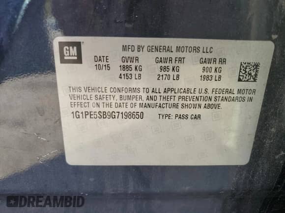 2016 Chevrolet Cruze LT with VIN 1G1PE5SB9G7198650, listed as a Copart auction lot 85384315 with 98,156 mi miles and Salvage title. Bid and sale history available at DreamBid. Image 12.