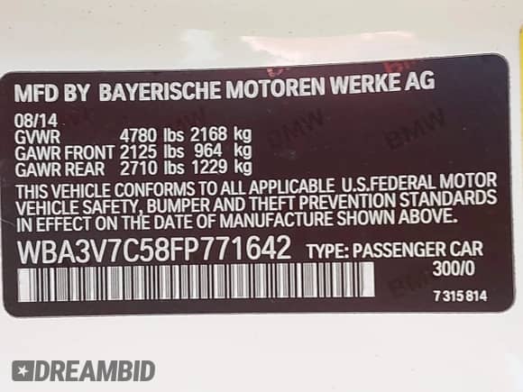 2015 BMW 4 Series 428i with VIN WBA3V7C58FP771642, listed as a IAAI auction lot 42524828 with 64,440 mi miles and . Bid and sale history available at DreamBid. Image 9.