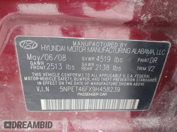 2009 Hyundai Sonata GLS с VIN 5NPET46FX9H458239, выставлен на аукционе IAAI как лот 42479622 с пробегом 186 422 миль миль и . История ставок и продаж доступна на DreamBid. Изображение 9.