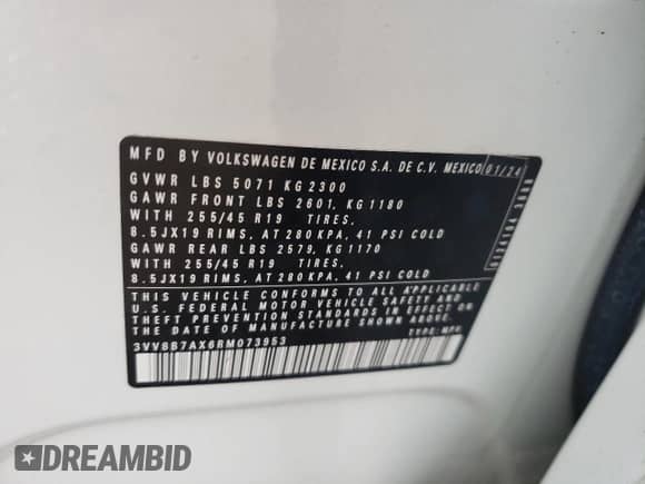 2024 Volkswagen Tiguan SE R-Line Black с VIN 3VV8B7AX6RM073953, выставлен на аукционе Copart как лот 70685835 с пробегом 11 419 миль миль и Списание • Salvage title. История ставок и продаж доступна на DreamBid. Изображение 13.