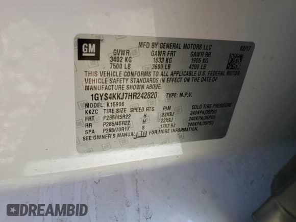 2017 Cadillac Escalade ESV Platinum с VIN 1GYS4KKJ7HR242820, выставлен на аукционе Copart как лот 88243255 с пробегом 55 145 миль миль и Списание • Salvage title. История ставок и продаж доступна на DreamBid. Изображение 15.