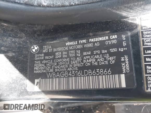 1990 BMW 7 Series с VIN WBAGB4316LDB63866, выставлен на аукционе IAAI как лот 42625032 с пробегом Не указан миль и . История ставок и продаж доступна на DreamBid. Изображение 9.