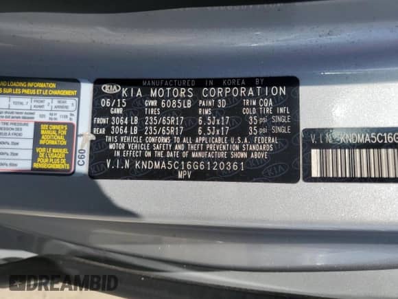 2016 Kia Sedona L with VIN KNDMA5C16G6120361, listed as a Copart auction lot 68001975 with 147,811 mi miles and Clean title. Bid and sale history available at DreamBid. Image 13.