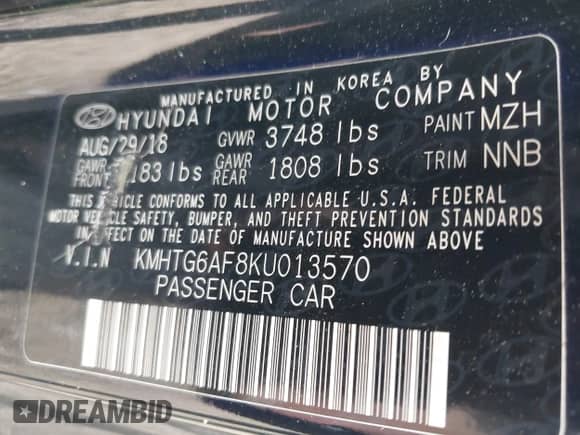 2019 Hyundai Veloster 2.0 with VIN KMHTG6AF8KU013570, listed as a IAAI auction lot 43399131 with 108,742 mi miles and . Bid and sale history available at DreamBid. Image 9.