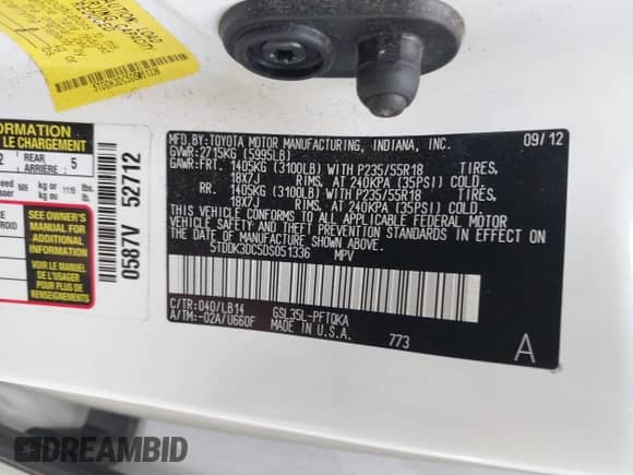 2013 Toyota Sienna XLE с VIN 5TDDK3DC5DS051336, выставлен на аукционе IAAI как лот 42391686 с пробегом 67 360 миль миль и . История ставок и продаж доступна на DreamBid. Изображение 9.