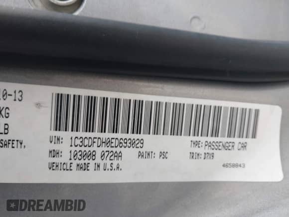 2014 Dodge Dart Aero with VIN 1C3CDFDH0ED693029, listed as a IAAI auction lot 41491784 with 206,513 mi miles and . Bid and sale history available at DreamBid. Image 9.