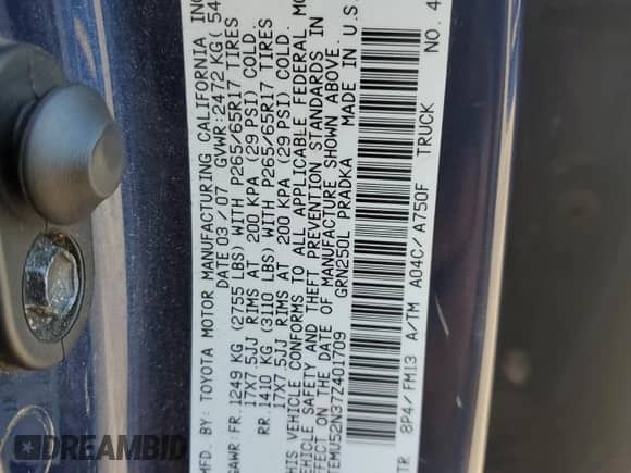 2007 Toyota Tacoma с VIN 5TEMU52N37Z401709, выставлен на аукционе Copart как лот 90417145 с пробегом 159 038 миль миль и Чистый • Clean title. История ставок и продаж доступна на DreamBid. Изображение 12.