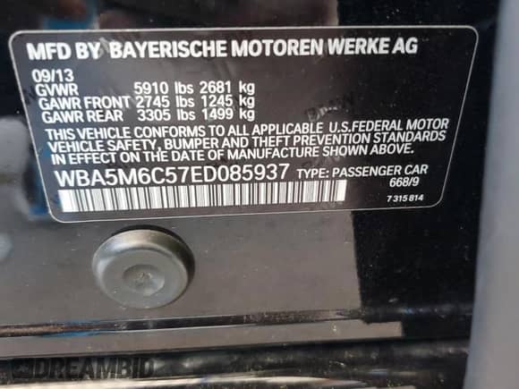 2014 BMW 5 Series с VIN WBA5M6C57ED085937, выставлен на аукционе Copart как лот 63325485 с пробегом 81 652 миль миль и Списание • Salvage title. История ставок и продаж доступна на DreamBid. Изображение 12.