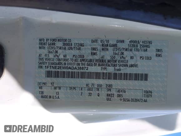 2010 Ford Econoline Cargo Commercial с VIN 1FTNE2EW0ADA38872, выставлен на аукционе IAAI как лот 42037110 с пробегом 195 594 миль миль и . История ставок и продаж доступна на DreamBid. Изображение 9.