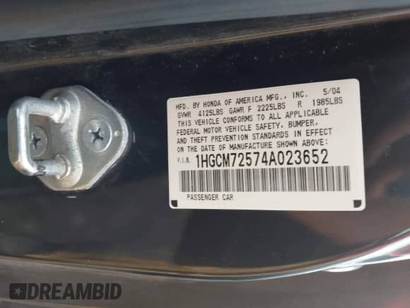 2004 Honda Accord EX с VIN 1HGCM72574A023652, выставлен на аукционе IAAI как лот 42515827 с пробегом 197 963 миль миль и . История ставок и продаж доступна на DreamBid. Изображение 9.