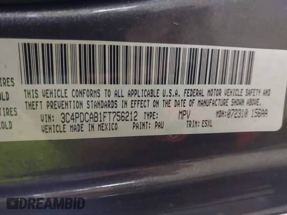 2015 Dodge Journey American Value with VIN 3C4PDCAB1FT756212, listed as a IAAI auction lot 43097958 with 150,921 mi miles and . Bid and sale history available at DreamBid. Image 9.