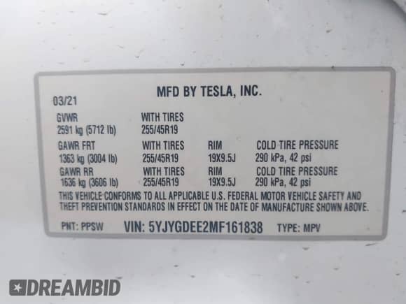 2021 Tesla Model Y Long Range с VIN 5YJYGDEE2MF161838, выставлен на аукционе IAAI как лот 43250955 с пробегом 97 847 миль миль и . История ставок и продаж доступна на DreamBid. Изображение 9.