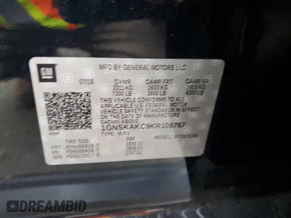 2019 Chevrolet Tahoe LS с VIN 1GNSKAKC9KR108767, выставлен на аукционе Copart как лот 74968124 с пробегом 134 913 миль миль и Списание • Salvage title. История ставок и продаж доступна на DreamBid. Изображение 13.