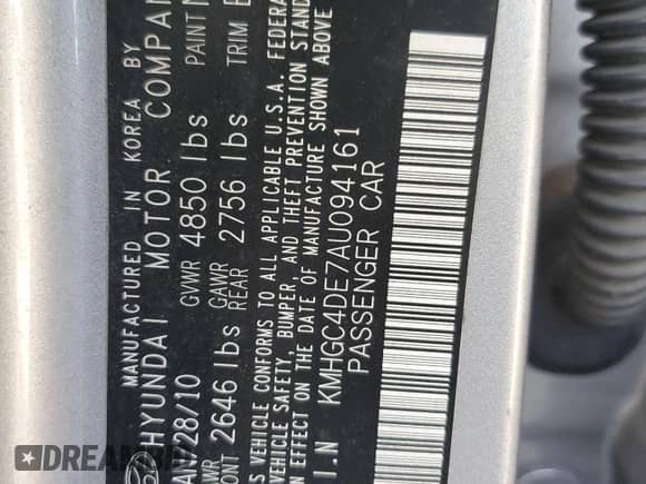 2010 Hyundai Genesis with VIN KMHGC4DE7AU094161, listed as a Copart auction lot 66285445 with 298,617 mi miles and Salvage title. Bid and sale history available at DreamBid. Image 12.