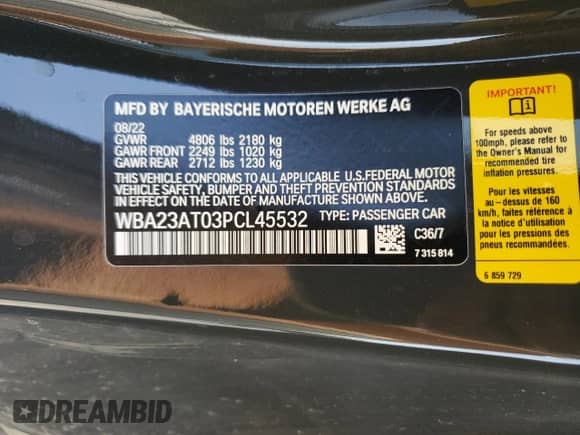 2023 BMW 4 Series 430i z VIN WBA23AT03PCL45532, wystawiony jako Copart lot #47592365 z przebiegiem 16 346 mil mil oraz Szkoda całkowita • Salvage title. Historia ofert i sprzedaży dostępna na DreamBid. Obrazek 14.