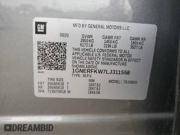2020 Chevrolet Traverse LS z VIN 1GNERFKW7LJ311558, wystawiony jako Copart lot #80655945 z przebiegiem 77 953 mil mil oraz Szkoda całkowita • Salvage title. Historia ofert i sprzedaży dostępna na DreamBid. Obrazek 13.