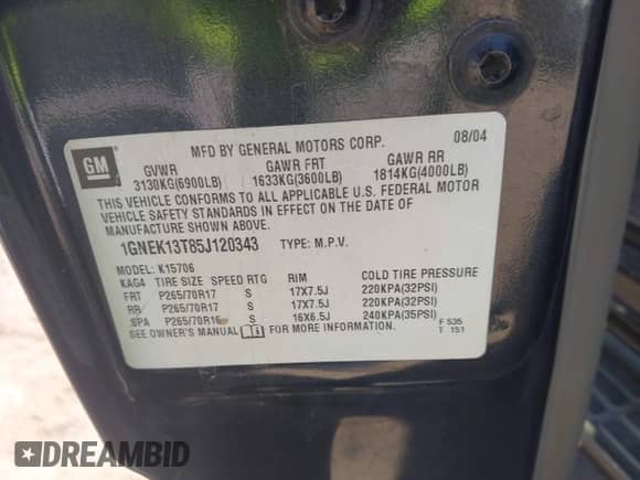 2005 Chevrolet Tahoe LS с VIN 1GNEK13T85J120343, выставлен на аукционе IAAI как лот 42059003 с пробегом 244 834 миль миль и . История ставок и продаж доступна на DreamBid. Изображение 9.