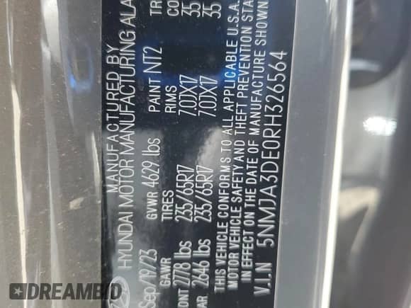 2024 Hyundai Tucson SE with VIN 5NMJA3DE0RH326564, listed as a Copart auction lot 62404785 with 52,078 mi miles and Salvage title. Bid and sale history available at DreamBid. Image 13.