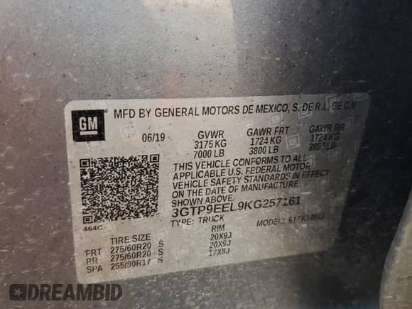 2019 GMC Sierra 1500 AT4 с VIN 3GTP9EEL9KG257161, выставлен на аукционе Copart как лот 68943225 с пробегом 113 894 миль миль и Списание • Salvage title. История ставок и продаж доступна на DreamBid. Изображение 12.