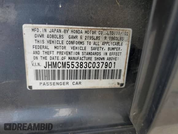 2003 Honda Accord LX with VIN JHMCM55383C037901, listed as a Copart auction lot 73509764 with 232,102 mi miles and Salvage title. Bid and sale history available at DreamBid. Image 14.