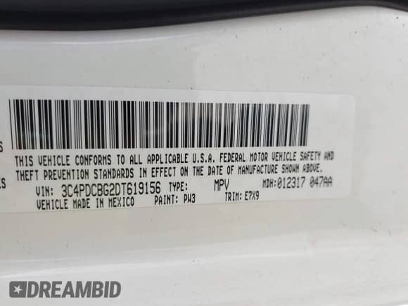2013 Dodge Journey SXT with VIN 3C4PDCBG2DT619156, listed as a IAAI auction lot 43028682 with 194,375 mi miles and . Bid and sale history available at DreamBid. Image 9.