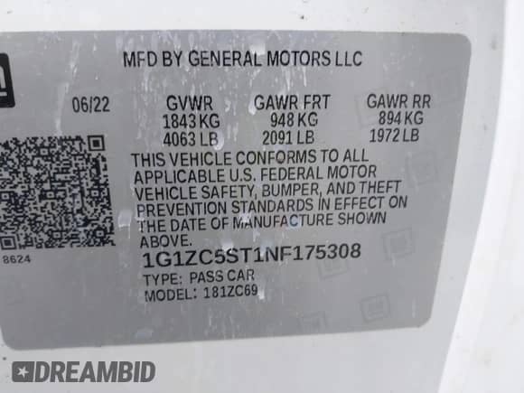 2022 Chevrolet Malibu LS с VIN 1G1ZC5ST1NF175308, выставлен на аукционе IAAI как лот 42212836 с пробегом 77 907 миль миль и . История ставок и продаж доступна на DreamBid. Изображение 9.