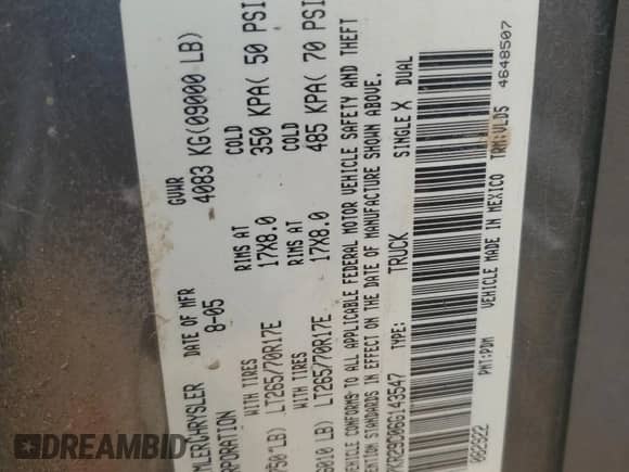 2006 Dodge 2500 SLT z VIN 3D7KR29C06G143547, wystawiony jako Copart lot #54553225 z przebiegiem Nie podano mil oraz Czysty tytuł • Clean title. Historia ofert i sprzedaży dostępna na DreamBid. Obrazek 12.