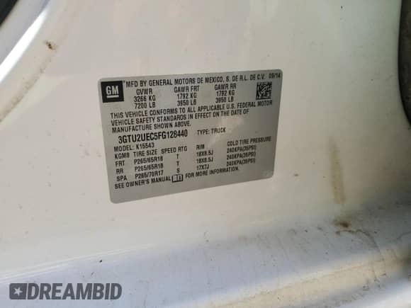 2015 GMC Sierra 1500 SLE с VIN 3GTU2UEC5FG128440, выставлен на аукционе Copart как лот 84817225 с пробегом 168 482 миль миль и Чистый • Clean title. История ставок и продаж доступна на DreamBid. Изображение 12.