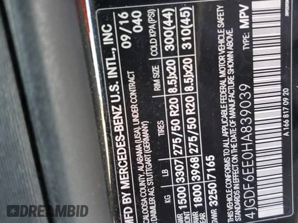 2017 Mercedes-Benz GLS 450 z VIN 4JGDF6EE0HA839039, wystawiony jako Copart lot #87199295 z przebiegiem 125 677 mil mil oraz Szkoda całkowita • Salvage title. Historia ofert i sprzedaży dostępna na DreamBid. Obrazek 13.