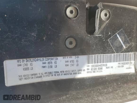 2004 Dodge Neon SRT-4 with VIN 1B3ES66S44D570126, listed as a Copart auction lot 63009225 with 91,534 mi miles and Salvage title. Bid and sale history available at DreamBid. Image 12.