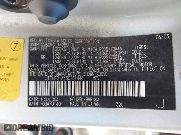 2003 Toyota Highlander с VIN JTEHF21A430151444, выставлен на аукционе IAAI как лот 43534671 с пробегом 320 334 миль миль и . История ставок и продаж доступна на DreamBid. Изображение 9.