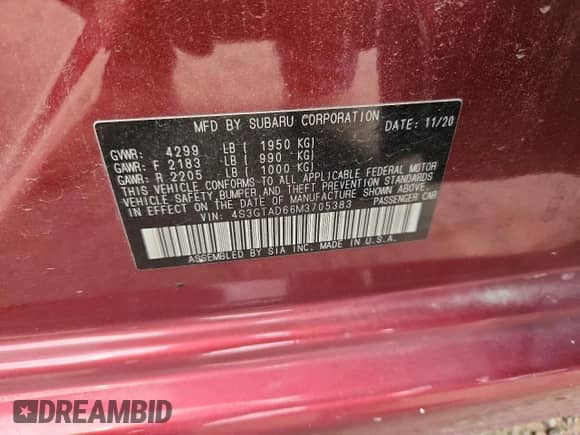 2021 Subaru Impreza Premium with VIN 4S3GTAD66M3705383, listed as a Copart auction lot 67727205 with 50,365 mi miles and Salvage title. Bid and sale history available at DreamBid. Image 12.